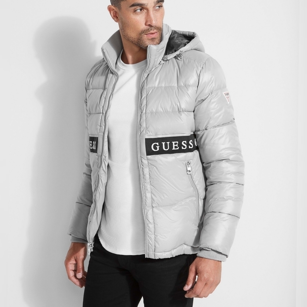 GUESS Challenger Logo Tape Puffer Jacket SZ XL